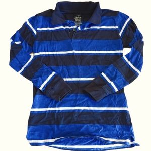 FADED GLORY Blue Black White Striped Long Sleeve Polo